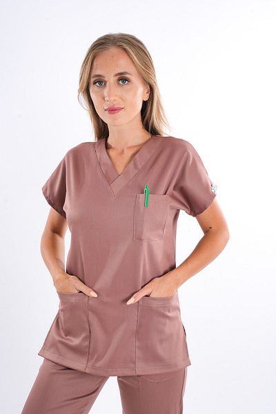 Nur Medikal Giyim Elit Lycra Milk Coffee Unisex Scrubs - Στολή Νοσοκόμας και Γιατρού