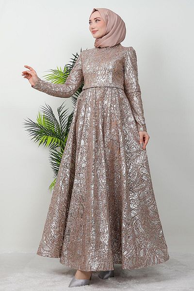 GİZ AGİYİM Βραδινό φόρεμα Feraye Glitter Hijab Sütlükkahve