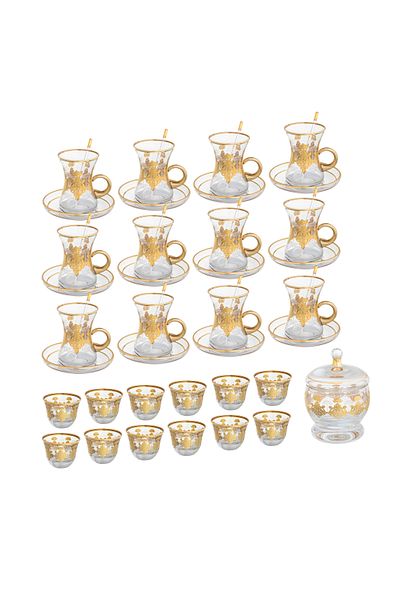 HIC Turkish Glass Tea and Coffee Set with Gold 50 Pieces