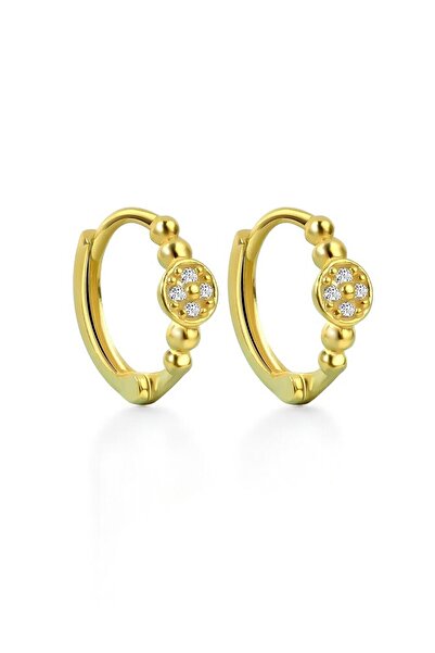 jelux silver Gümüş 925 Ayar 1.3 Cm Zirkon Taşlı Toplu Gold Küpe