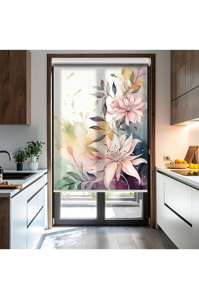 AD Home Pembe Çiçekler Baskılı Stor Perde - Baskılı Güneşlik Perdesi - Salon ...