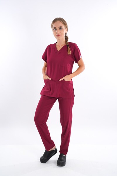 Nur Medikal Giyim Elit Likra Unisex Lagani Klaret Crveni Set Haljina za Medic...