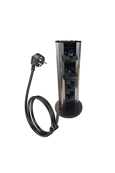 SCS Kule Tipi Dikey Bürotik Blok Priz ( 4 Prizli Kablolu Hazır )