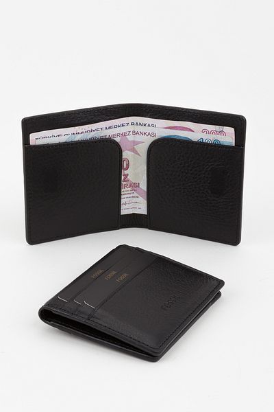 Fossil Boxed Genuine Leather Black Slim Hand Portfolio Card Holder Wallet
