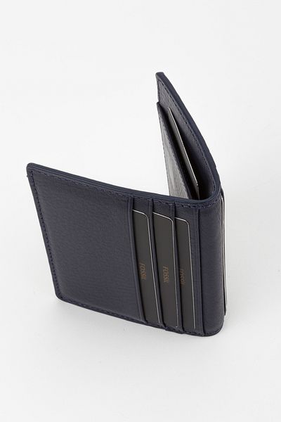 Fossil Boxed Genuine Leather Navy Blue Slim Hand Portfolio Card Holder Wallet