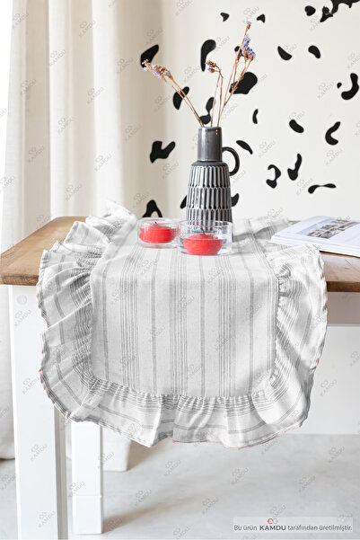 XAMANTHA 40x125 cm Vintage Fırfırlı %100 Keten Pamuklu Amerikan Runner