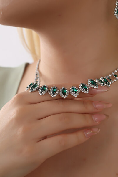 HUBANN Green Stone Gift Jewelry Set - Box with Keychain