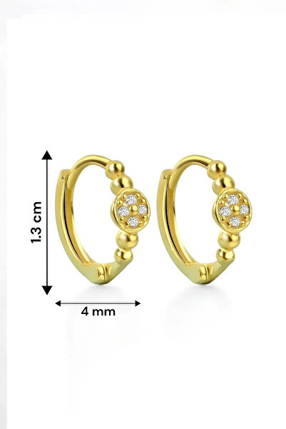 jelux silver Gümüş 925 Ayar 1.3 Cm Zirkon Taşlı Toplu Gold Küpe