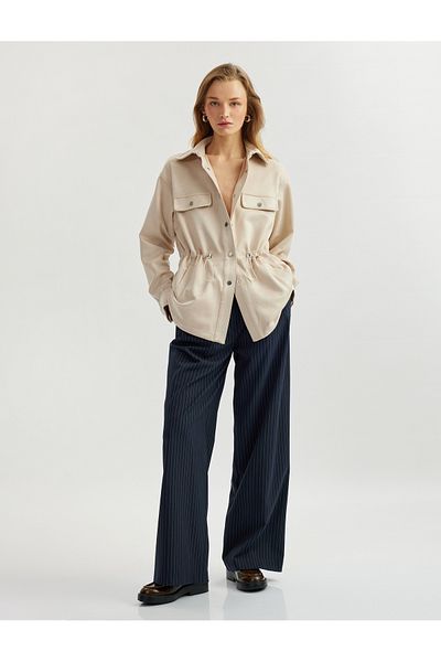 Koton Elastic Waist Lace Detailed Long Sleeve Jacket with Pockets