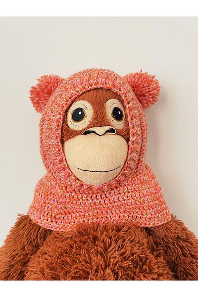 The Cloudish Shop Orange Beige Beanie Balaklava - Knitted Neck Collar, Baby Kids Hand Knitted with Pompom Ears