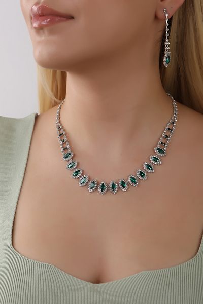 HUBANN Green Stone Gift Jewelry Set - Box with Keychain