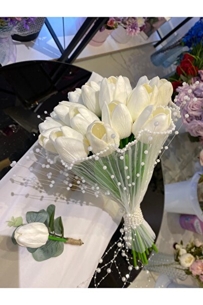 Z&B FLOWERS Islak Lale Gelin Buketi Gelin Çiçeği Lale Buketi Damat yaka Çiçeği