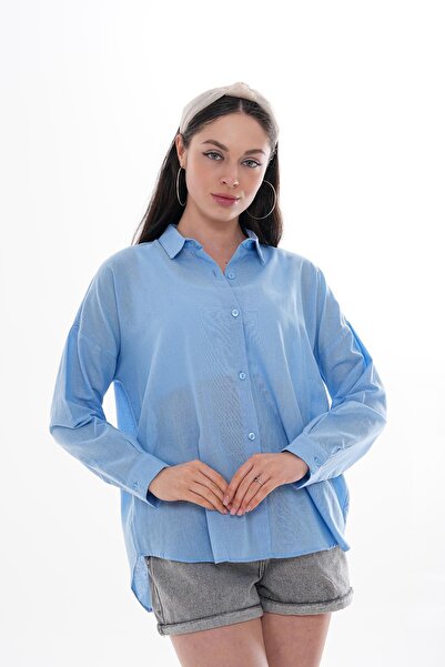 ŞİMAL Women's Solid Flam Linen Long Sleeve Shirt 250165   -