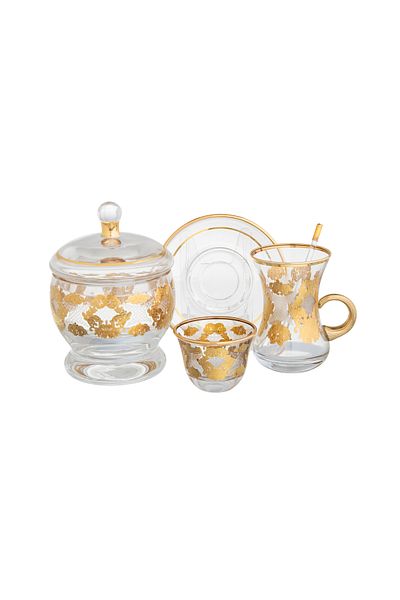 HIC Turkish Glass Tea and Coffee Set with Gold 50 Pieces