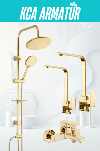 KCA ARMATÜR Kca Gold Yuvarlak Robot Duş Seti, Kare Banyo, Mutfak Eviye Ve Lav...