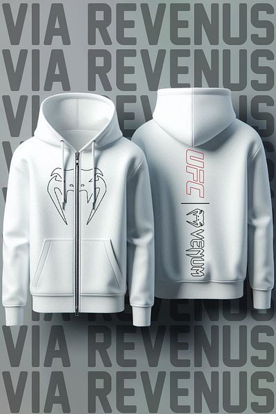 Vordevia Ζακέτα UFC εμπρός και πίσω με στάμπα Unisex με φερμουάρ με κουκούλα γκρι φούτερ