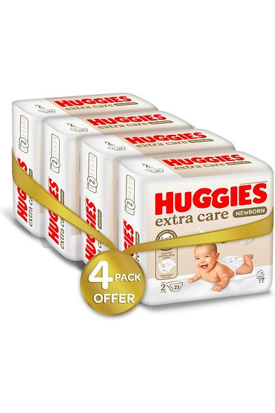 Huggies Extra Care Newborn, Size 2, 4-6 kg, Mega Carry Pack, 84 Diapers