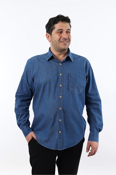 TOUSUS Ανδρικό πουκάμισο μεγάλου μεγέθους Lycra Blue Denim BTL-3032-TSS