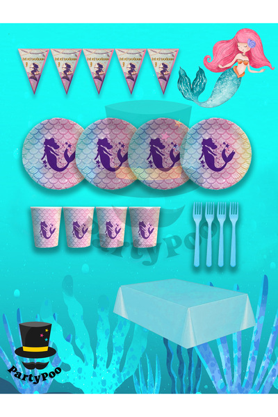 PartyPoo Set de petrecere ecologică pentru ziua de naștere cu tematică sirenă...