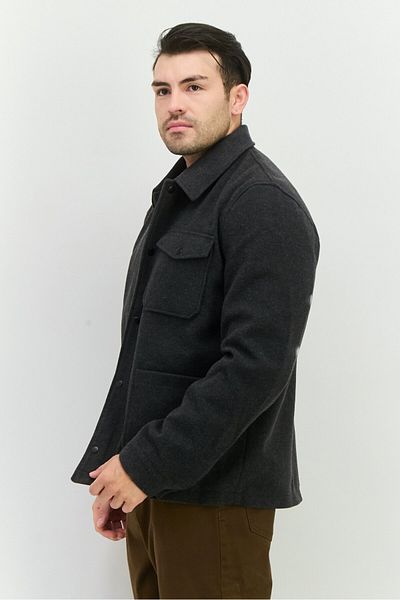 Threadbare Men Solid Long Sleeves Jacket Shirt, Charcoal