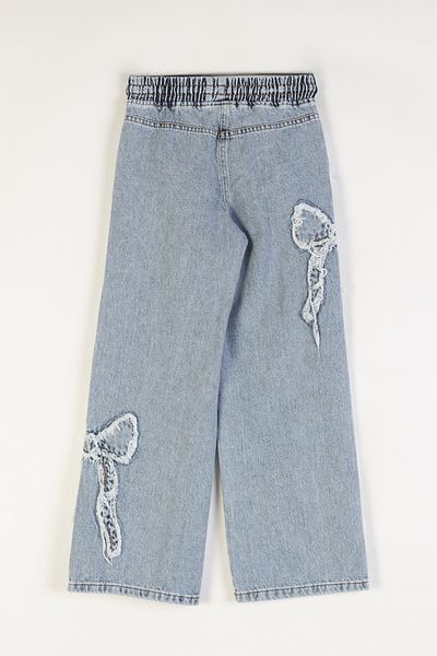 DMB BOYS & GIRLS Female Child Cotton Elastic Waist Embroidered Wide Leg Jeans
