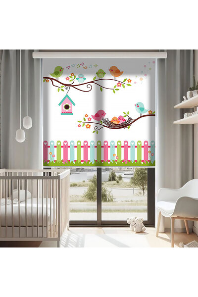 Bright Cover Kuşlar ve Çitler Vektör Baskılı Stor Perde - Güneşlik Perdesi - ...