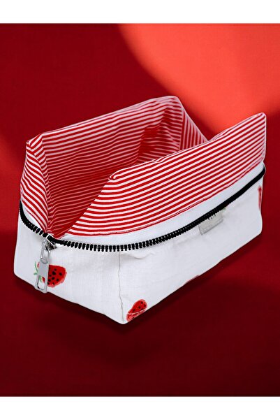 Store Çilek Desenli Kapitone Makyaj Çantası