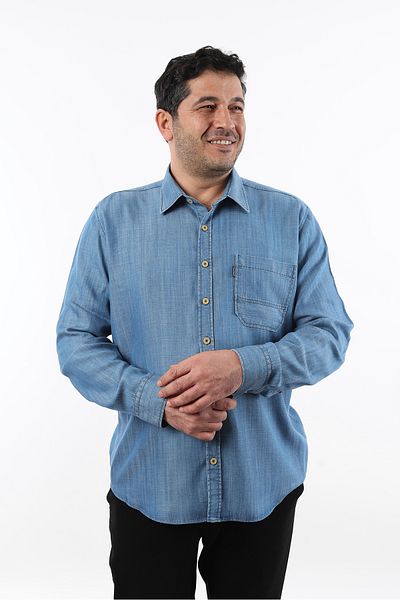 TOUSUS Cămașă pentru bărbați din denim albastru cu efect de in de mărime mare BTL-3027-TSS