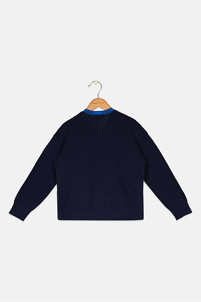Lacoste Kids Girls V-Neck Brand Logo Cardigan, Navy Blue