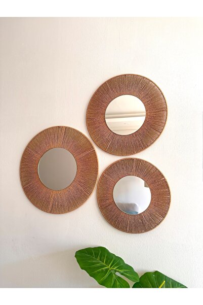 KorFam üçlü yuvarlak bohem ayna seti & dekoratif ayna