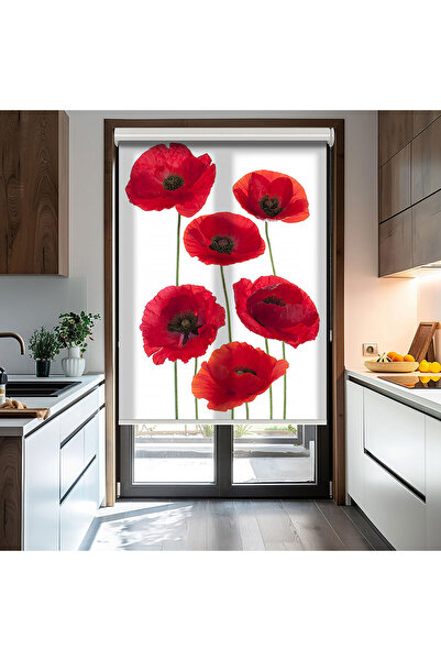 AD Home Gelincikler Baskılı Stor Perde - Baskılı Güneşlik Perdesi - Mutfak Pe...