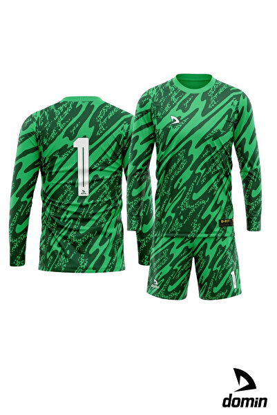DOMİN SPOR Erkek Uzun Kollu Yeşil Nefes Alabilen Kaleci Forması Ve Şortu Goalkeeper Jersey Gk Dmnf5587