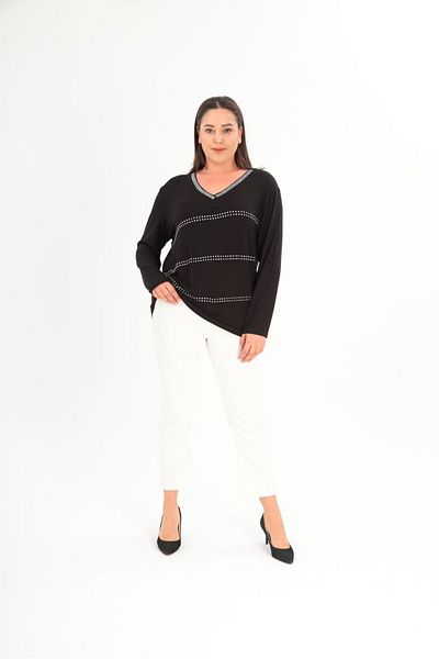 Esina Women's Strawberry Knitted Jewelled Detailed V-Neck Blouse