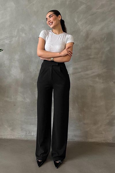 Madmext Black Lycra Velcro Closure Palazzo Pants Mg2291