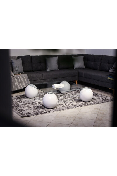 Velura Home & Living Top Sehpa & Küre Sehpa Kare Cam Orta Sehpa - 4'lü Beyaz