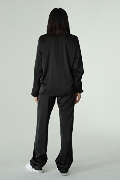 COCCOLARSI Nobiltà Della Notte Siyah Saten Uzun Pijama Takımı