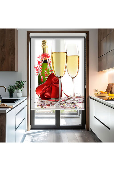 Bright Cover Şarap ve Romantizm Baskılı Stor Perde - Güneşlik Perdesi - Mutfa...