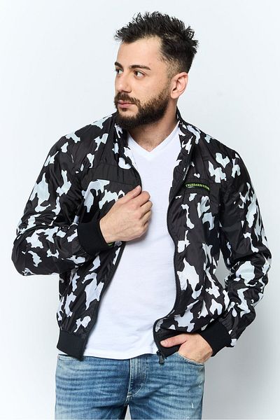 Trussardi Jeans Men Allover Printed Windbreaker Jacket, Black