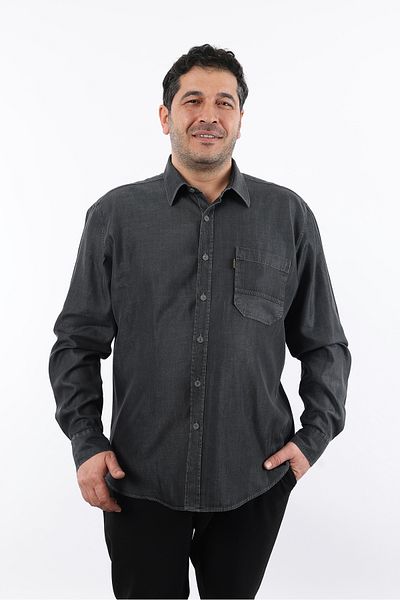 TOUSUS Plus Size Gray Denim Men's Shirt Btl-3028-Tss