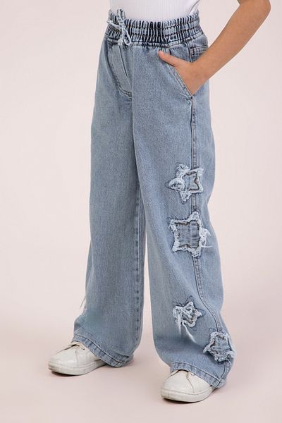 DMB BOYS & GIRLS Female Child Cotton Elastic Waist Star Embroidered Wide Leg Jeans