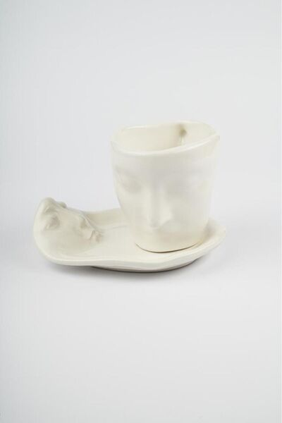 Heredot Mithra Life 2Pcs 260ml Face Shaped Ceramic White Mug Cup Set Mit1082