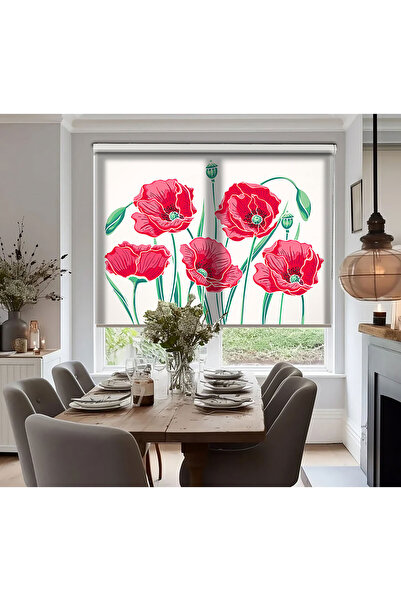 AD Home Gelincik Çiçekleri Baskılı Stor Perde - Baskılı Güneşlik Perdesi - Sa...