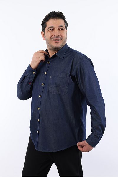TOUSUS Ανδρικό πουκάμισο μεγάλου μεγέθους Navy Blue Denim BTL-3030-TSS