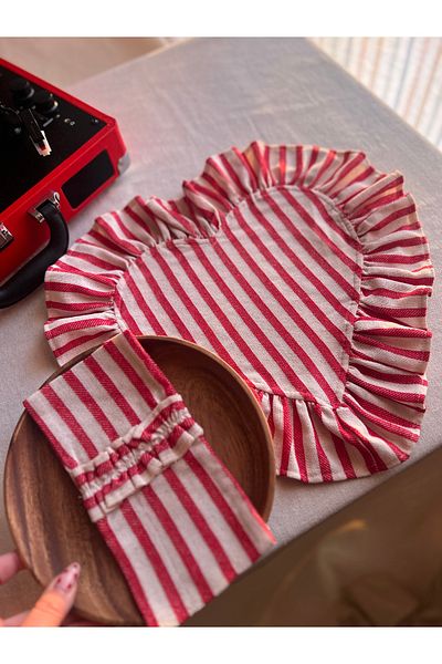 KaiHome Lovely Heart Ruffle Linen Placemat / American Service 2Pcs