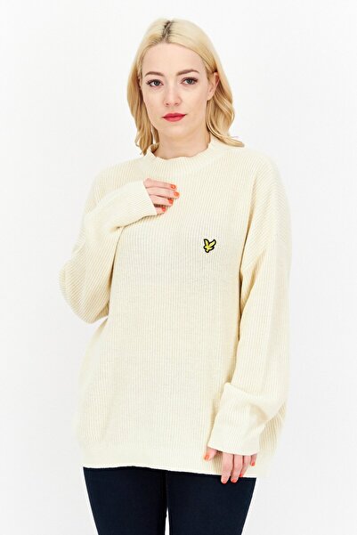 Lyle & Scott Women Mock Neck Crochet Sweaters, Beige