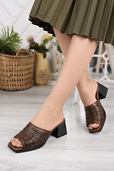 Diego Carlotti Genuine Leather Women's Daily Heeled Slippers Dd5011