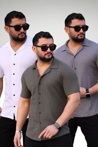 Know Men's White Khaki Gray Knitted Short Sleeve Shirt Set of 3