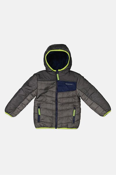 Weatherproof Kids Boy Brand Logo Reversible Puffer Jacket, Grey/lime