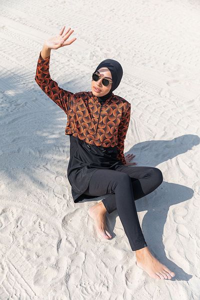 Remsa Mayo Remsa Parachute Covered Fully Covered Hijab Swimsuit Orange R047 Retro
