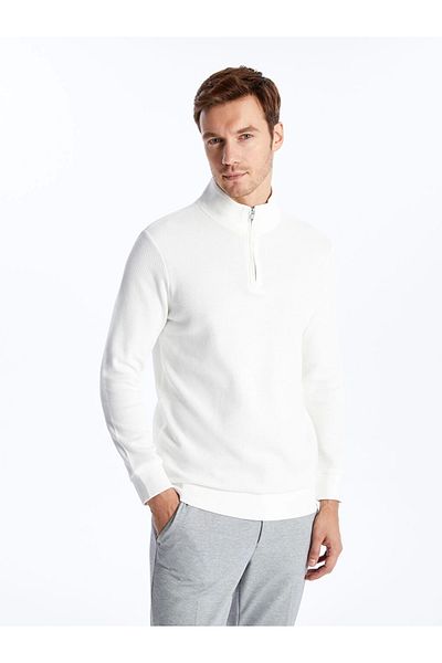LC Waikiki Ανδρικό φούτερ Lcwaikiki Classic Ecru Stand Collar με μακρύ μανίκι